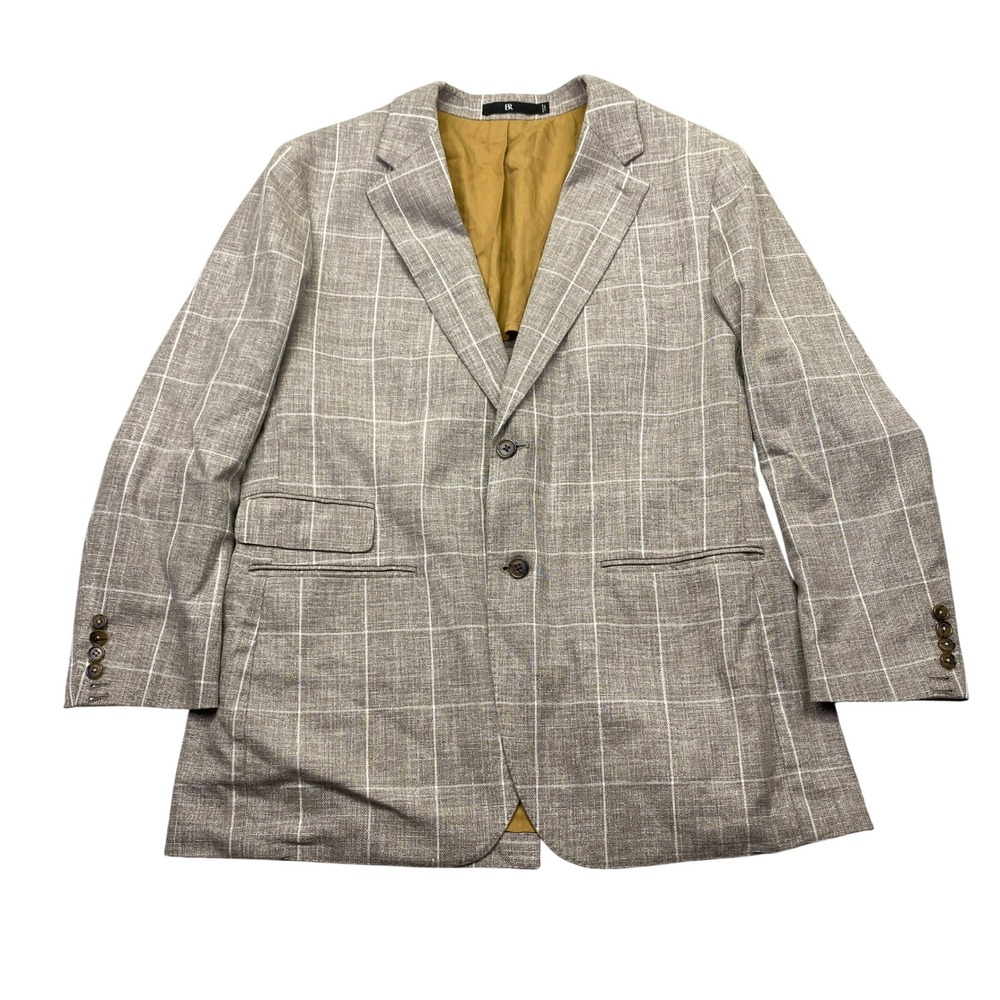 Banana Republic Tailored Slim Fit Windowpane Blazer Taupe 44R Cotton Preppy